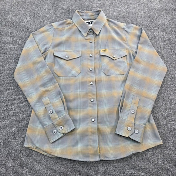 Dixxon Flannel Company Womens Shirt Plaid Generations Gray Gold Pearl Snap - Picture 2 of 8
